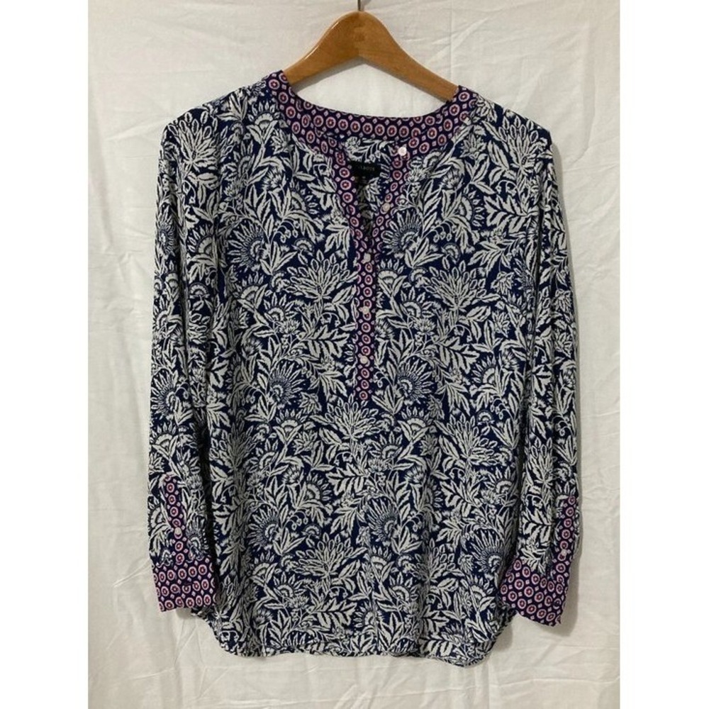 Talbots Print Top Womens M Blue White Pink Resort Core Light Loose Casual Boho‎